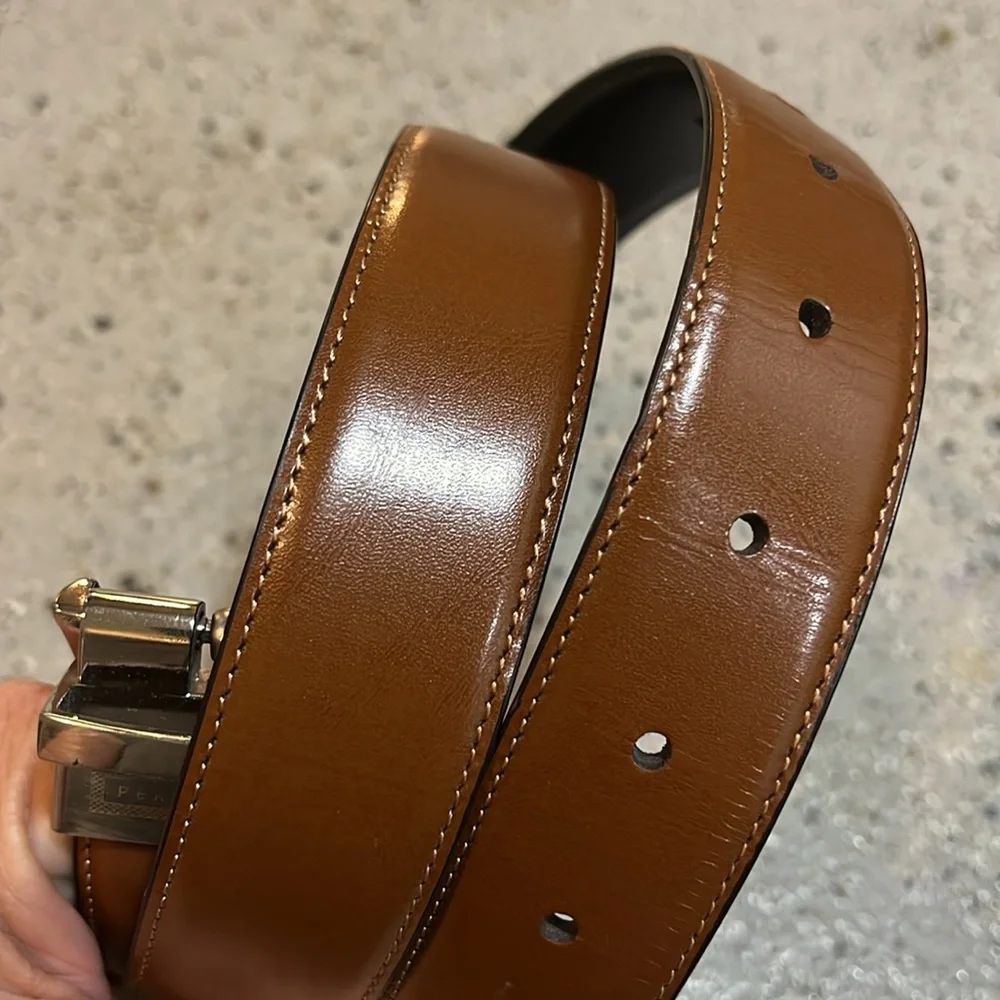 PERRY ELLIS AMIGO REVERSIBLE BELT BROWN OR BLACK WITH SILVERTONE BUCKLE SIZE 36